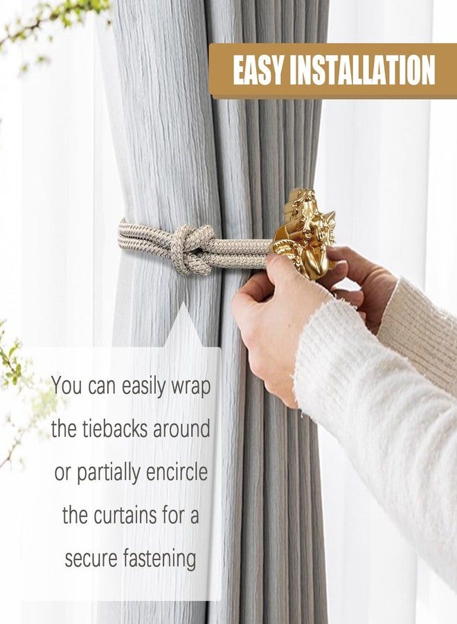 EHERDM 2Pcs Magnetic Curtain Tiebacks Drill Free Curtains Holdbacks Angel Appearance Elegant Window Drapery Holder Vintage Home and Office Decor Gold - Image 2
